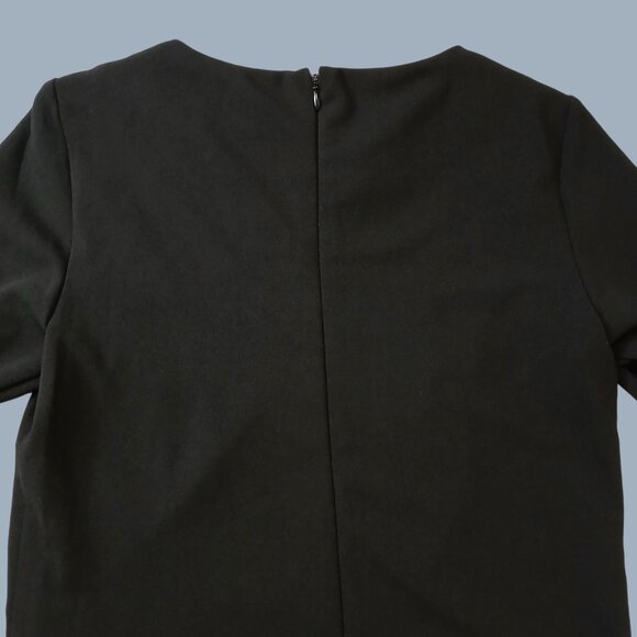 Sharagano Women Black Long Sleeve White Ruffled Pleated Cuffs ZipUp Dress Size 4 - Picture 7 of 13